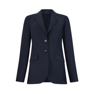 Brooks Brothers Gestreept colbert van scheerwol - Dames - Blazers - Blauw - L - Wol - Jassen
