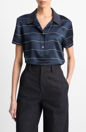 Vince Stripe Relaxed Fit Polo in Coastal/cream at Nordstrom Rack, Size X-Large