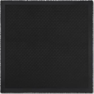 Gucci Silk Wool Horsebit Jacquard Shawl, Black, Wool