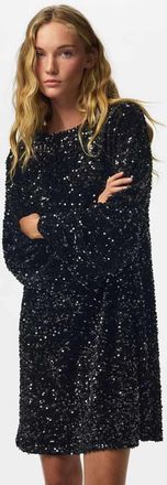 Pieces Kammy vestito corto con paillettes, girocollo e maniche lunghe, nero