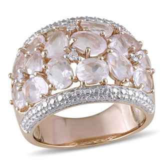 Amour 6 CT TGW Rose Quartz and Diamond Accent Floral Ring In Rose Plated Sterling Silver