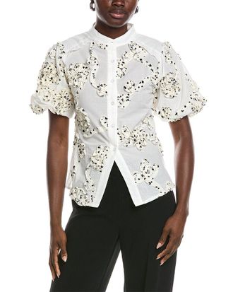 Gracia Front Body Floral Fabric Work Collar Top