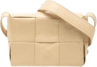 Bottega Veneta Pre-owned Woven Nappa Crossbody - Dames - Vintage Schoudertas - Beige - ONE Size - Leer - Vintage