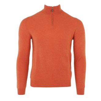 Fedeli Mens Honeycomb Cashmere Quarter Zip In Rame
