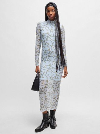 HUGO BOSS Womens Nasuse_2 Long Dress - Blue - Size: 18/16