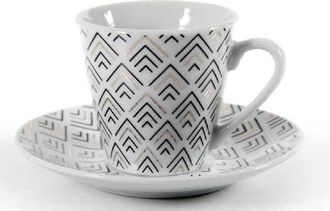 Trade Shop Trade Shop - Set 6pcs Tazas De Caf&eacute; Con 6 Saugs De Deco Blanco En La Porcelana Decorada 780776