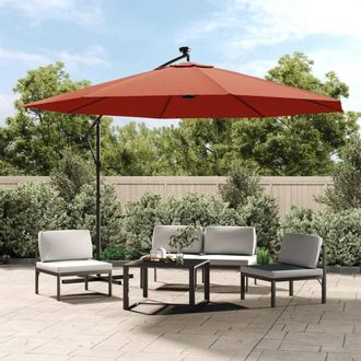 Berkfield Home Cantilever Umbrella with LED Lights Terracotta 350 cm in Brown