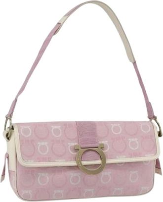 Ferragamo Pre-owned Shoulder Bags, female, Pink, Size: ONE SIZE Pre-owned Canvas Shoulder Bag
