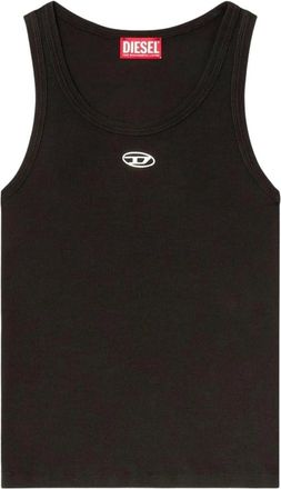 Diesel Tops, Dames, Zwart, M, Katoen, Ribbed-knit Logo-plaque Top