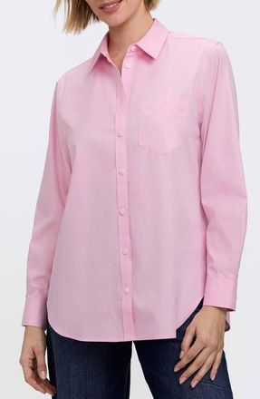 Foxcroft Non-Iron Boyfriend Button-Up Shirt in Chambray Pink at Nordstrom, Size 12