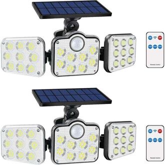 OEM Focos Solares Exteriores Ulisem, 2 Unidades, 138 Led, 2200 L&uacute;menes, Ip65, 3 Cabezales Ajustables, &Aacute;ngulo Amplio De 270&deg;, Mando A Distancia Incluido