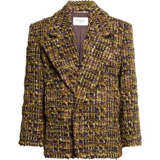 Saint Laurent Wool Blend Tweed Jacket in Kaki/Gris/Vert at Nordstrom, Size 10 Us