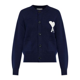 Ami Cardigans, female, Blue, Size: XS Logo Cardigan