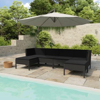 vidaXL Set De Muebles De Jard&iacute;n 6 Pzas Y Cojines Rat&aacute;n Sint&eacute;tico Negro Vidaxl