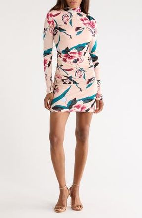 Diane Von F&uuml;rstenberg Lucy Floral Print Mock Neck Dress in Dancing Rose Bare at Nordstrom Rack, Size X-Large