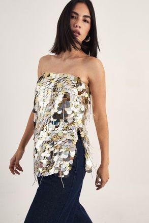 NASTY GAL Disc Tassel Bandeau Top in Gold at Nordstrom, Size 4
