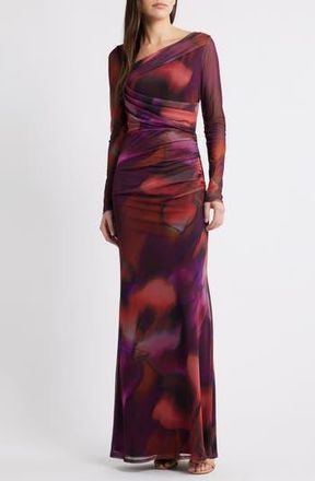 Black Halo Lazul Long Sleeve Maxi Dress in Abstract Pasque Blossom at Nordstrom Rack, Size 6