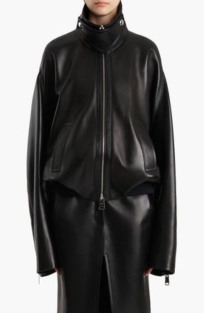 Khaite Hamett Leather Bomber Jacket in Black at Nordstrom, Size Medium