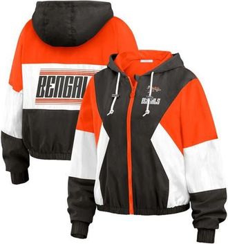 WEAR by Erin Andrews Womens WEAR by Erin Andrews Black/Orange Cincinnati Bengals Color Block Full-Zip Windbreaker Jacket at Nordstrom, Size Xx-Large