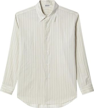 Auralee Cotton Silk Stripe Shirt - Heren - Casual Overhemden - Wit - XL - Katoen - Overhemden