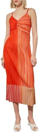 Ming Wang Ombr&eacute; Stripe Cr&ecirc;pe de Chine Midi Dress in Flame at Nordstrom Rack, Size X-Small