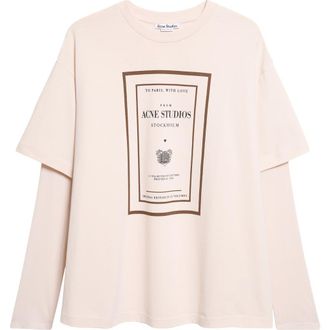 Acne Studios Edra Book Cover Oversize Layered Graphic T-Shirt in Warm Beige at Nordstrom, Size X-Small