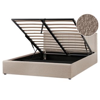 Beliani Cama Con Almacenaje Elevable Tapizada De Boucl&eacute; Gris Pardo 160 X 200 Cm Montlaur