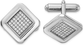 Diamond2Deal Sterling Silver Rhodium-plated Polished Cubic Zirconia Square Cuff Links