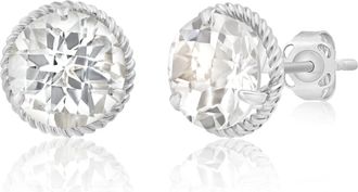 MAX + STONE 14k Yellow or White Gold 8mm Roped Halo Gemstone Round Stud Earrings