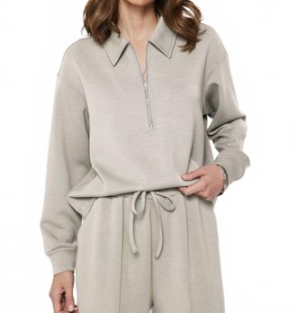 Current Air Collared Half Zip Sweatshirt And Wide Leg Pants Set In Fog