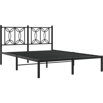 vidaXL Estructura Cama Sin Colch&oacute;n Con Cabecero Metal Negro 135x190 Cm Vidaxl