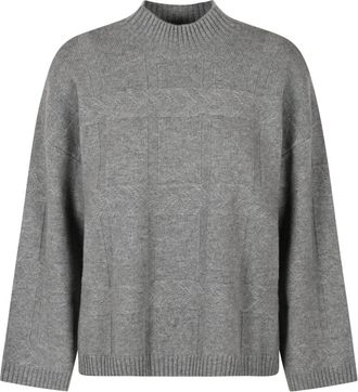 Emporio Armani Geometric Knit Mock Neck Sweater - Dames - Coltruien - Grijs - M - Wol - Truien & Vesten