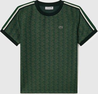 Lacoste Womens Slim-Fit Monogram Jacquard T-Shirt - Green - Size: 12