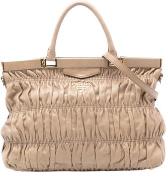 Prada Pre-owned Handbags, female, Brown, Size: ONE SIZE Pre-owned Leather Ruched Handbag