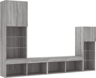 vidaXL Vidaxl - Muebles Tv Pared Con Led 4 Pzas Madera Ingenier&iacute;a Gris Sonoma