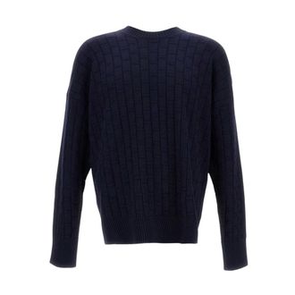 Plan C Round-neck Knitwear, male, Blue, Size: S Wool Sweater