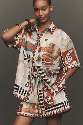 Alemais Michelle Linen Short-Sleeve Buttondown Shirt