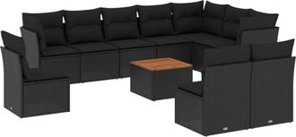 vidaXL Set De Sof&aacute;s De Jard&iacute;n 11 Pzas Y Cojines Rat&aacute;n Sint&eacute;tico Negro Vidaxl