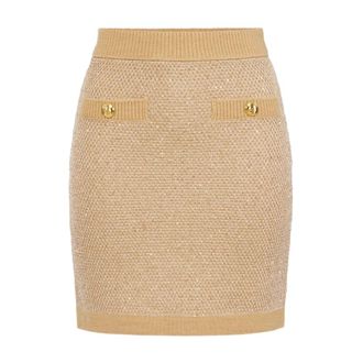 Elisabetta Franchi Short Skirts, female, Beige, Size: XS Knit Skirt with Sequins