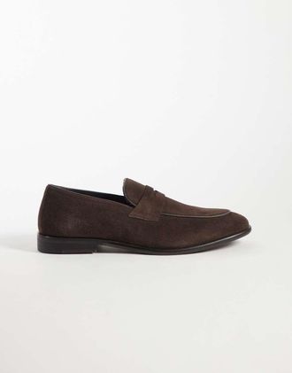 Asos mocassini penny slim in camoscio marrone