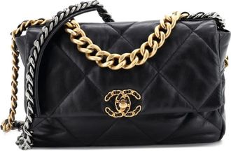 Chanel 19 Flap Bag Quilted Leather Large crossbody bag - Zwart