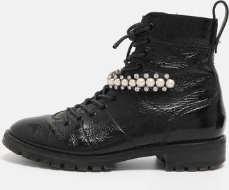 Jimmy Choo London Black Patent Leather Cruz Combat Boots