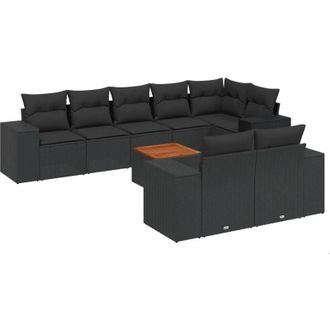 vidaXL Set De Sof&aacute;s De Jard&iacute;n 8 Piezas Y Cojines Rat&aacute;n Sint&eacute;tico Negro Vidaxl