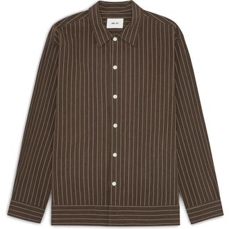 Nn.07 Reed Organic Cotton Shirt Jacket in Brown Stripe at Nordstrom, Size Xx-Large