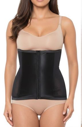Rago Shapette Powermesh Satin Panel Waist Cincher in Black at Nordstrom, Size X-Large