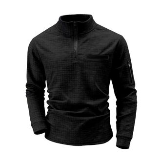Generic Mens Quarter Zip Polo Shirts, Long Sleeve Sweatshirt Lightweight Mock Neck Pullover Casual Slim Fit Golf Polo Sweater without Hood Fleece Sporty Tops 