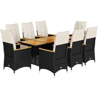 vidaXL Set De Mesa Y Sillas De Jard&iacute;n 9 Pzas Y Cojines Rat&aacute;n Pe Negro Vidaxl