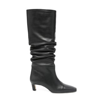 Alohas Heeled Boots, female, Black, Size: 10 US Black Leather Slouch Knee-High Boots