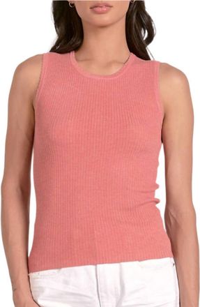Elan Crewneck Sleeveless Ribbed Tee Top In Coral