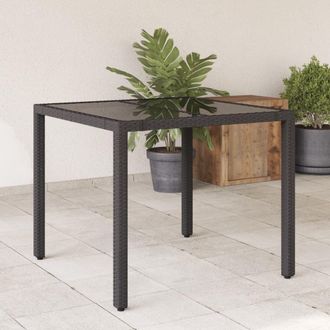 Berkfield Home Garden Table with Glass Top Black 90x90x75 cm Poly Rattan | Size: 90 x 90 x 75 cm